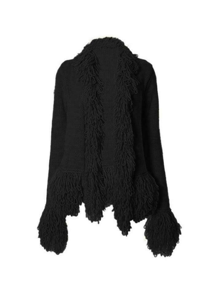 Coquette Aesthetic Solid Color Tassel Splice Cardigan - Y2K Fashion Women's Clothing