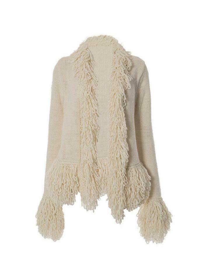 Coquette Aesthetic Solid Color Tassel Splice Cardigan - Y2K Fashion Women's Clothing
