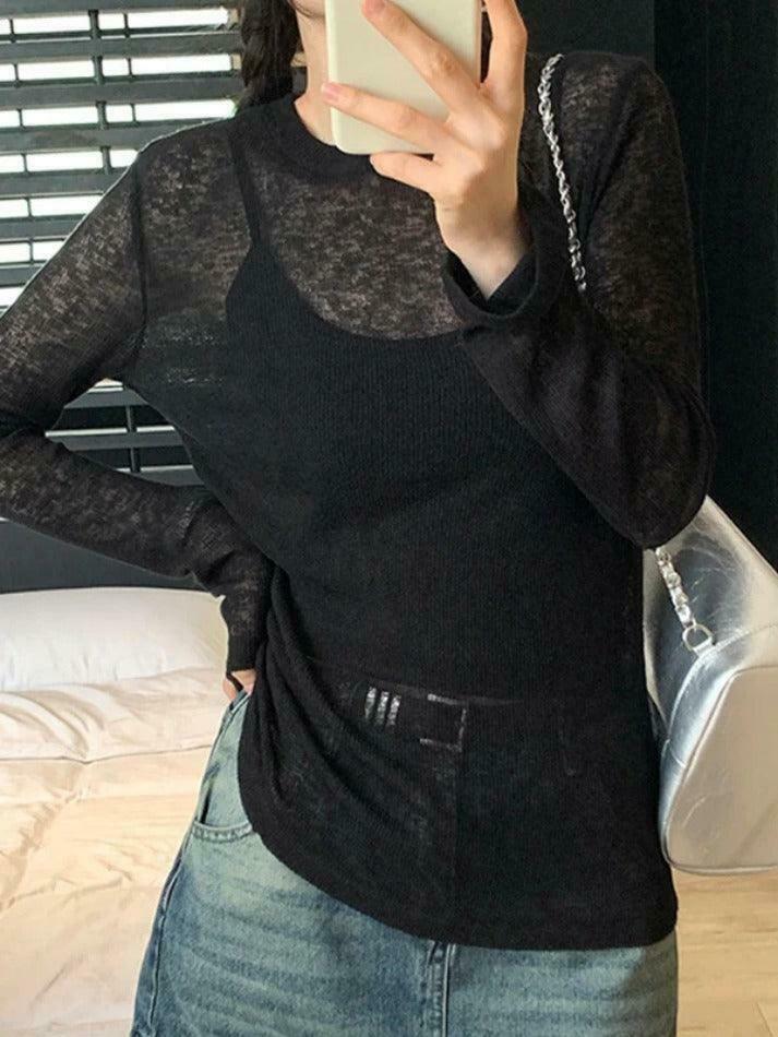 Coquette Aesthetic Solid Color Thin Long Sleeve Knit Sweater