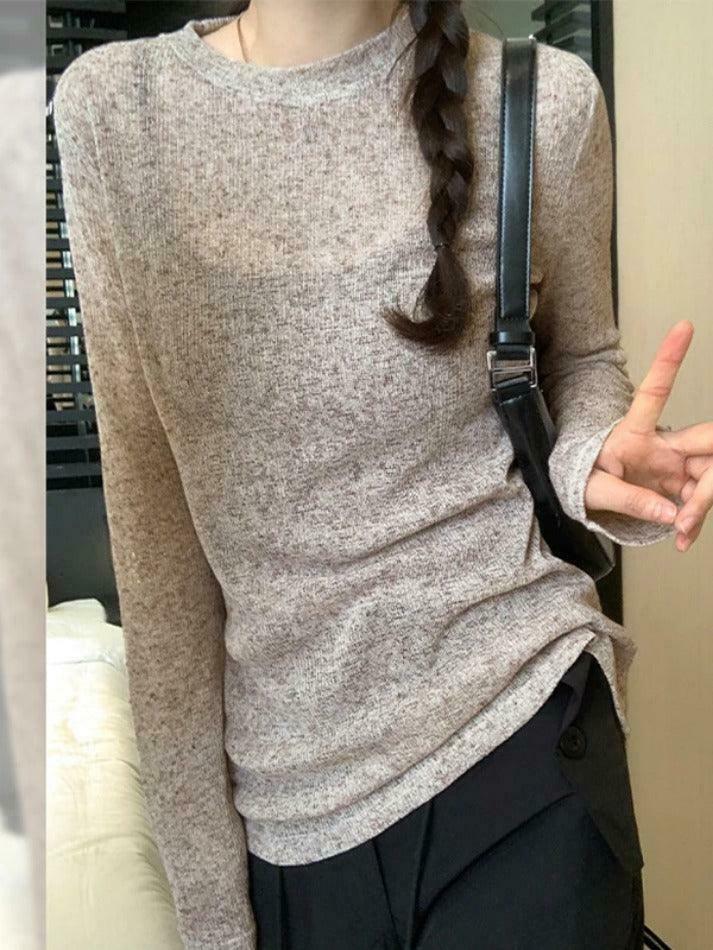 Coquette Aesthetic Solid Color Thin Long Sleeve Knit Sweater