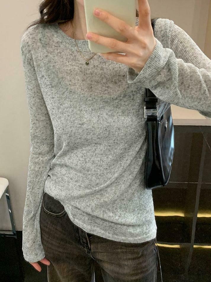 Coquette Aesthetic Solid Color Thin Long Sleeve Knit Sweater
