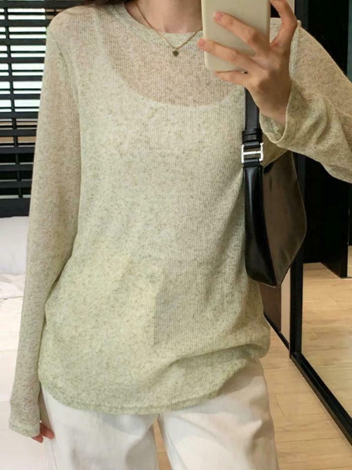Coquette Aesthetic Solid Color Thin Long Sleeve Knit Sweater
