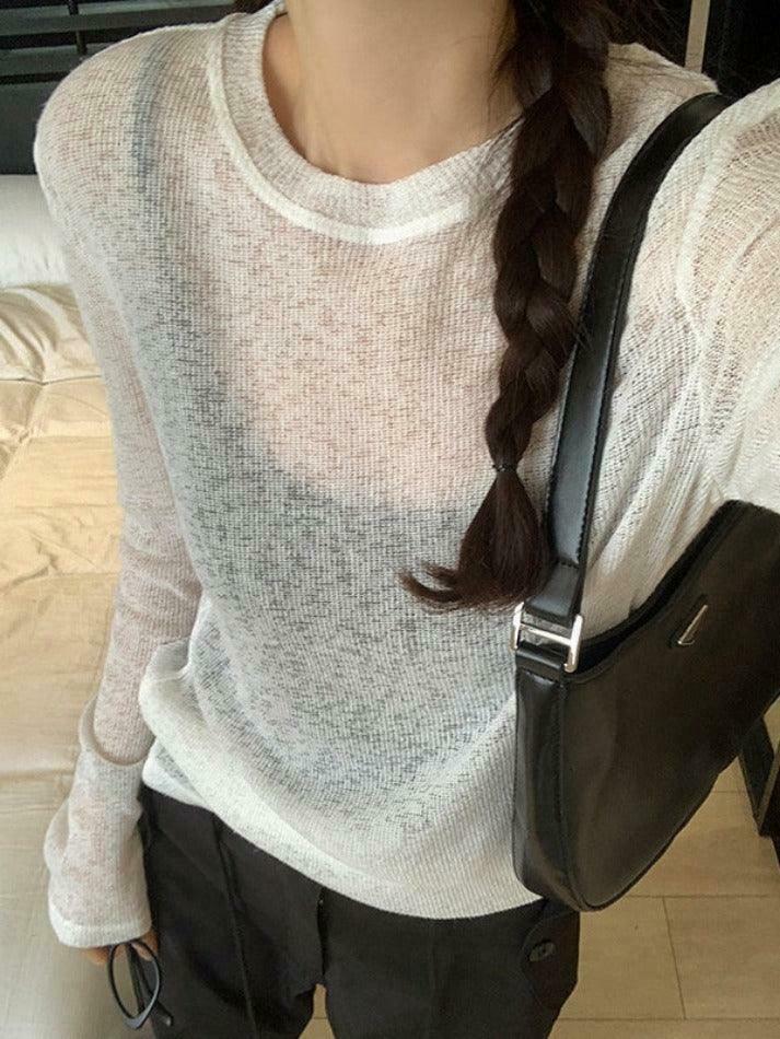 Coquette Aesthetic Solid Color Thin Long Sleeve Knit Sweater
