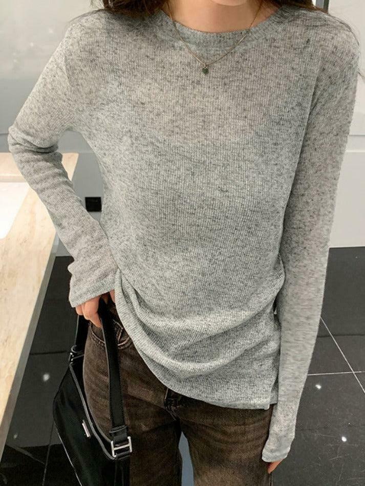 Coquette Aesthetic Solid Color Thin Long Sleeve Knit Sweater