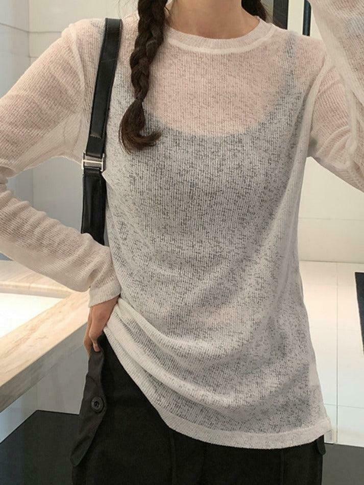 Coquette Aesthetic Solid Color Thin Long Sleeve Knit Sweater