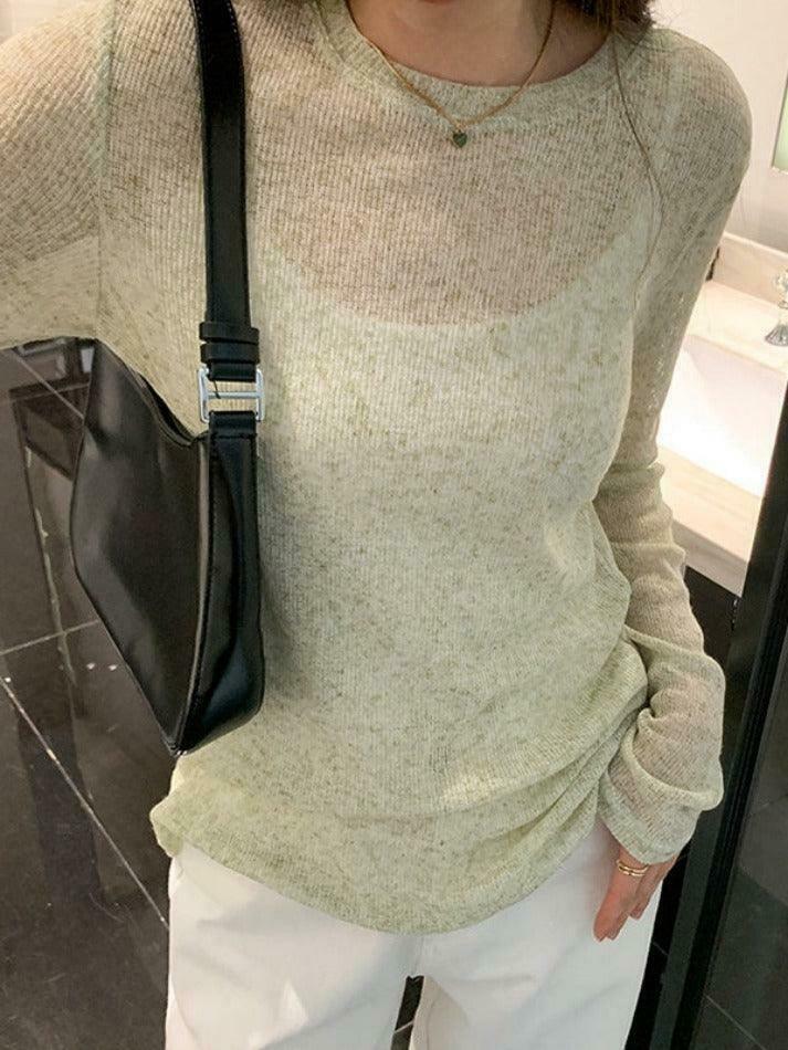 Coquette Aesthetic Solid Color Thin Long Sleeve Knit Sweater