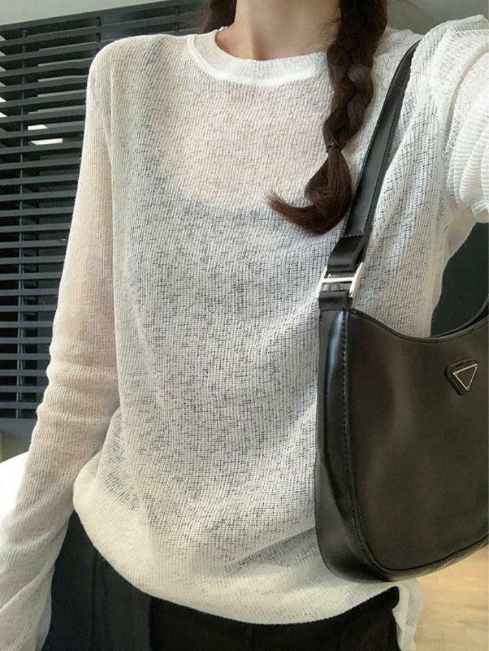 Coquette Aesthetic Solid Color Thin Long Sleeve Knit Sweater
