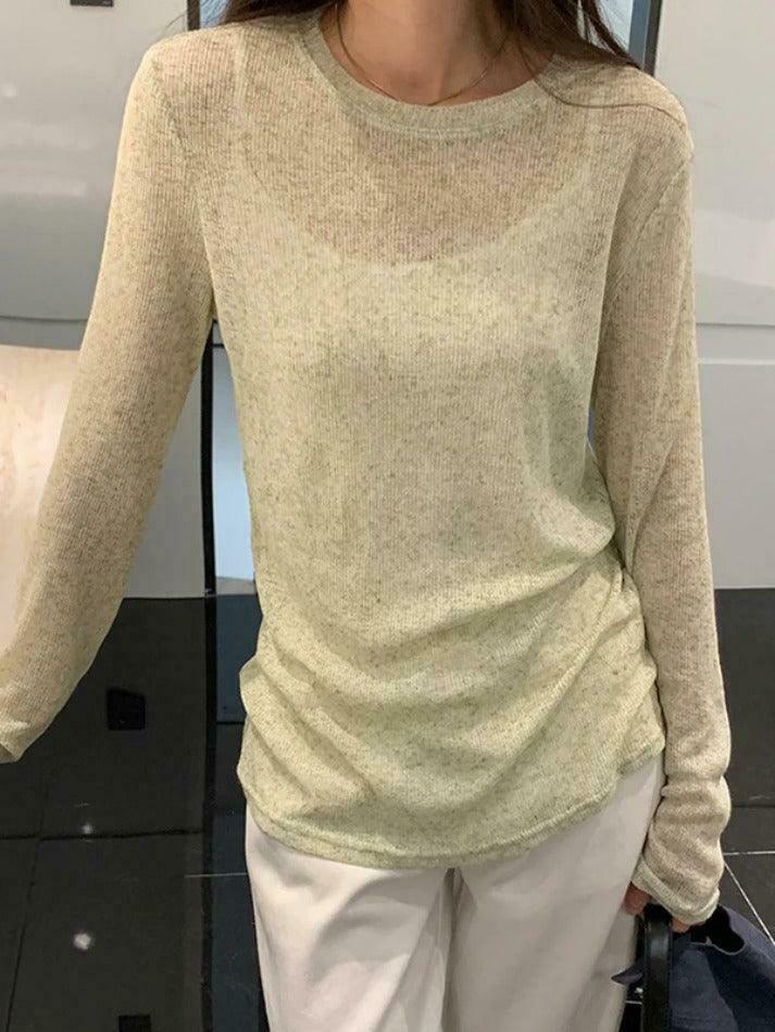 Coquette Aesthetic Solid Color Thin Long Sleeve Knit Sweater