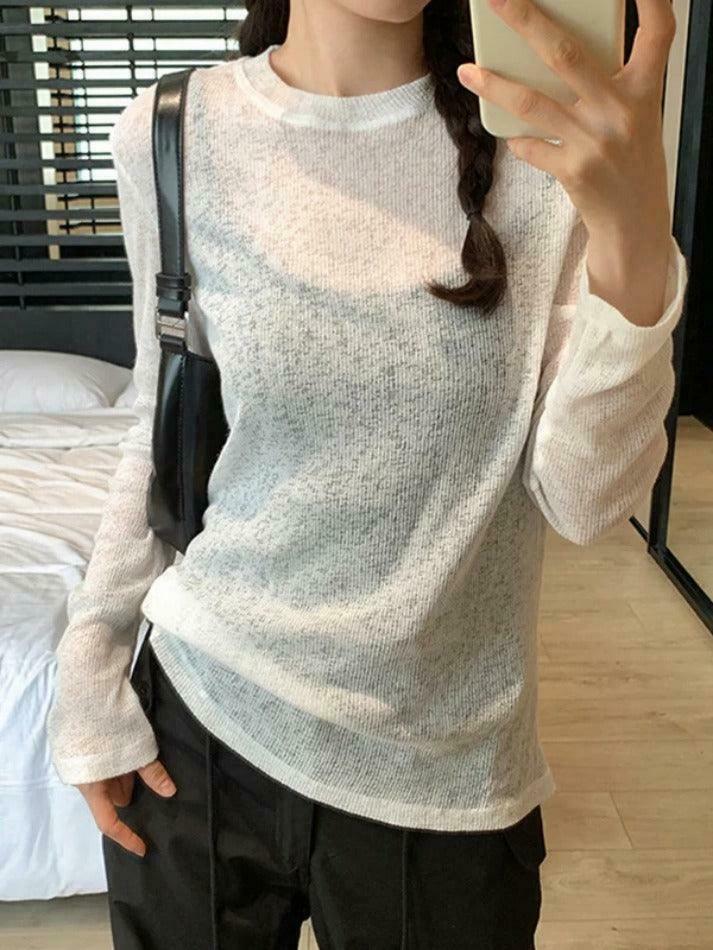 Coquette Aesthetic Solid Color Thin Long Sleeve Knit Sweater