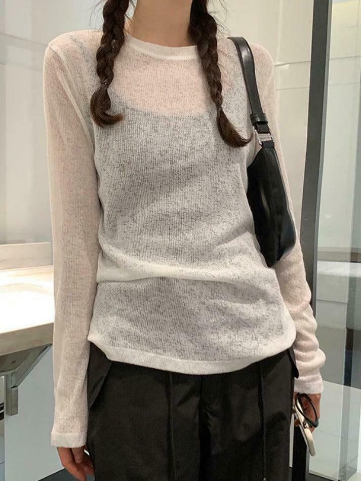 Coquette Aesthetic Solid Color Thin Long Sleeve Knit Sweater