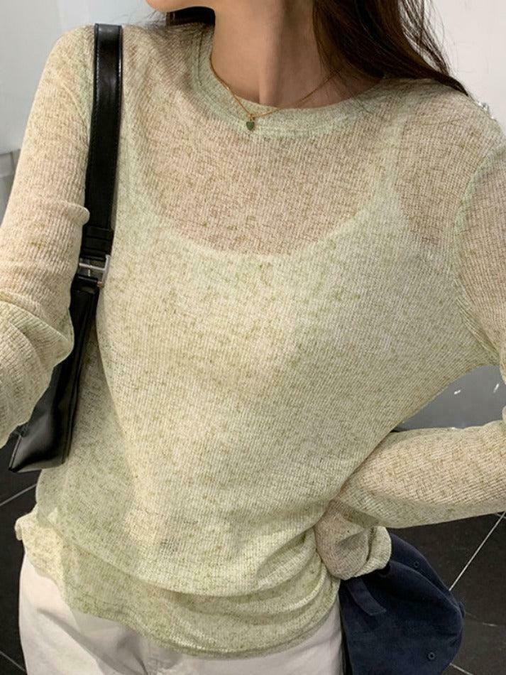Coquette Aesthetic Solid Color Thin Long Sleeve Knit Sweater