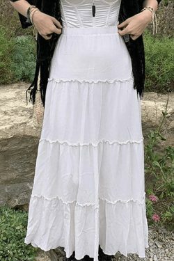 Coquette Aesthetic Solid Color Tiered Midi Skirt