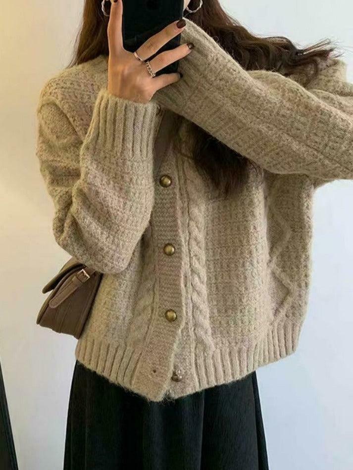 Coquette Aesthetic Solid Color Twist Knit Cardigan - Y2K Fashion Women's Clothing