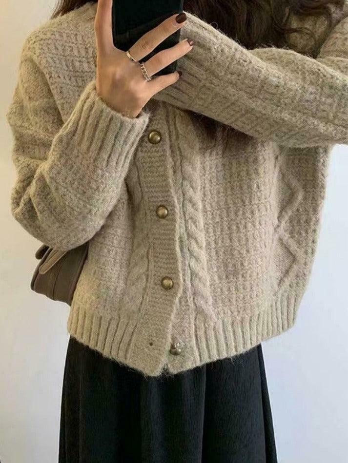 Coquette Aesthetic Solid Color Twist Knit Cardigan - Y2K Fashion Women's Clothing