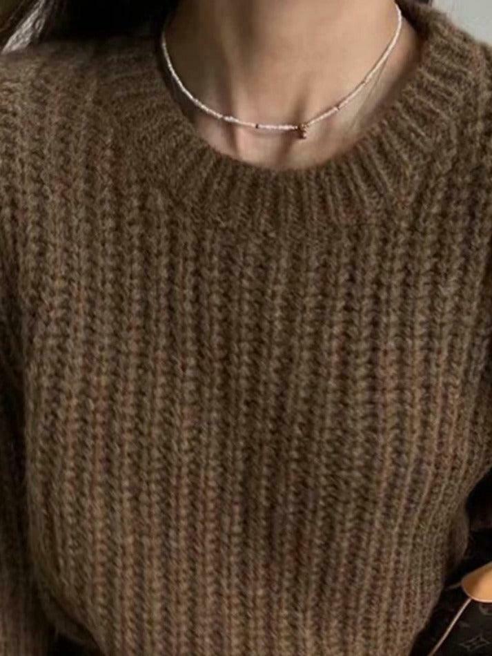 Coquette Aesthetic Solid Knit Sweater with Lantern Sleeves - Y2K Fashion for Women