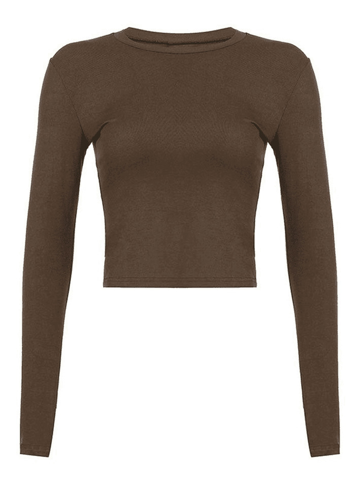 Coquette Aesthetic Solid Long Sleeve Crop Top in Y2K Style - Grunge & Pastel Goth Fashion