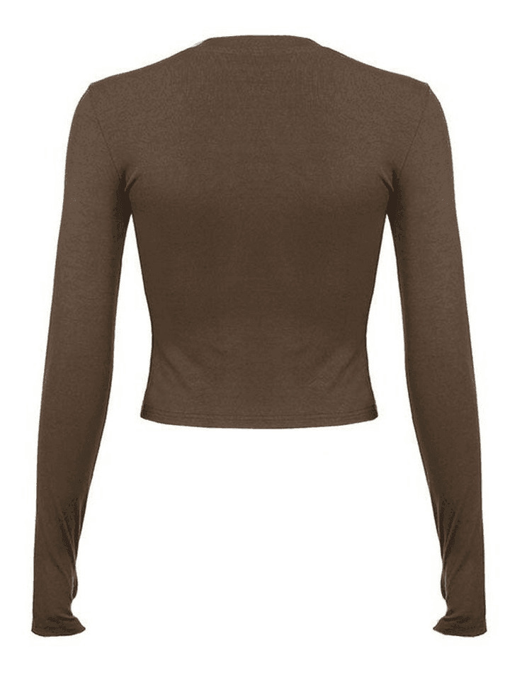 Coquette Aesthetic Solid Long Sleeve Crop Top in Y2K Style - Grunge & Pastel Goth Fashion