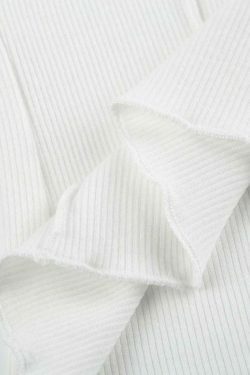 Coquette Aesthetic Solid Rib Knit Long Sleeve Top - Y2K Fashion Women's Clothing