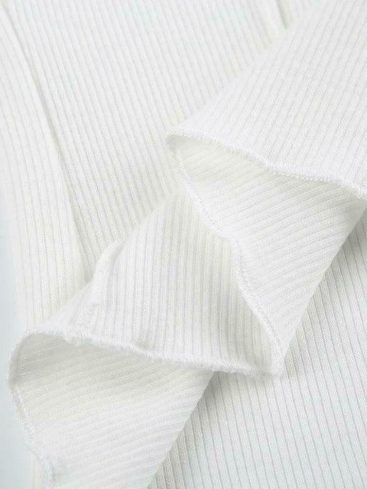 Coquette Aesthetic Solid Rib Knit Long Sleeve Top - Y2K Fashion Women's Clothing