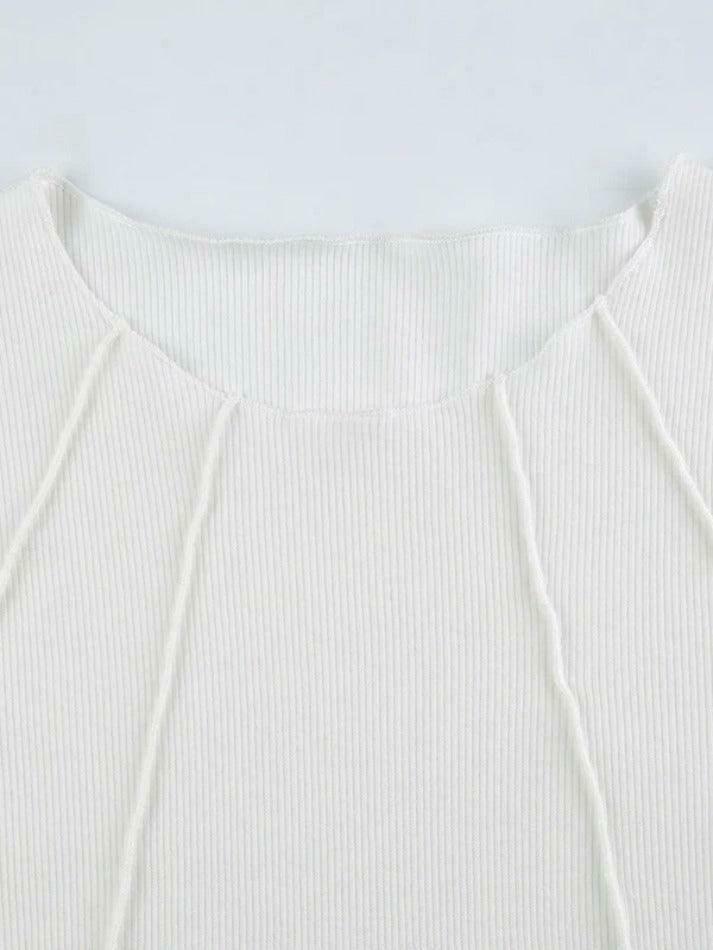 Coquette Aesthetic Solid Rib Knit Long Sleeve Top - Y2K Fashion Women's Clothing