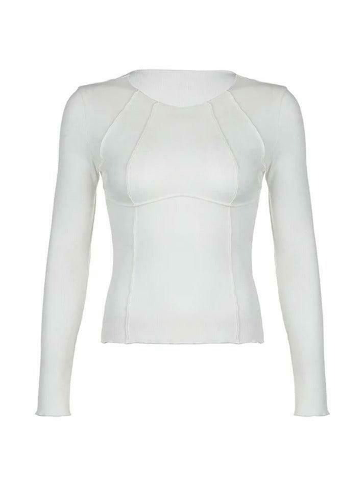 Coquette Aesthetic Solid Rib Knit Long Sleeve Top - Y2K Fashion Women's Clothing