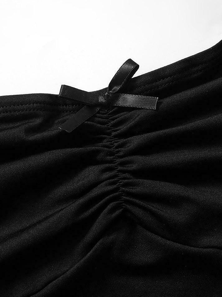 Coquette Aesthetic Solid Ruched Bow Tie Cami Top for Y2K Fashion Enthusiasts