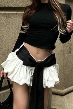 Coquette Aesthetic Solid Tie Back Long Sleeve Tee & Bud Skirt Set