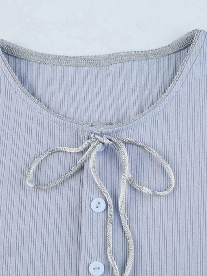 Coquette Aesthetic Solid Tie Front Bow Long Sleeve Knit Top