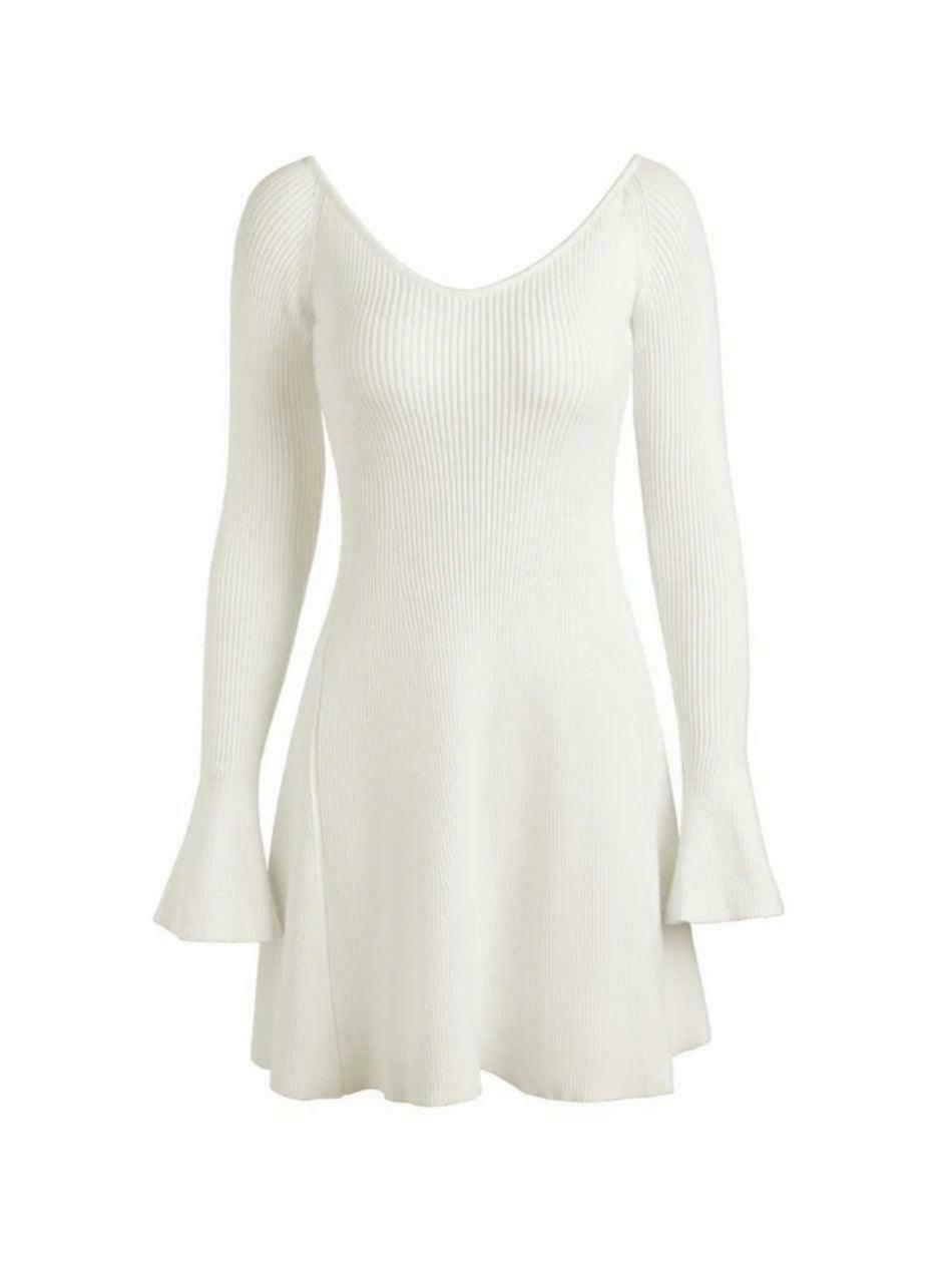 Coquette Aesthetic Solid V-Neck Ribbed Knit Mini Dress for Women's Y2K Fashion