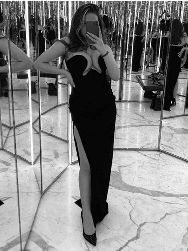 Coquette Aesthetic Sophisticated Cut-Out Glamour Dress for Women - Y2K Fashion Statement