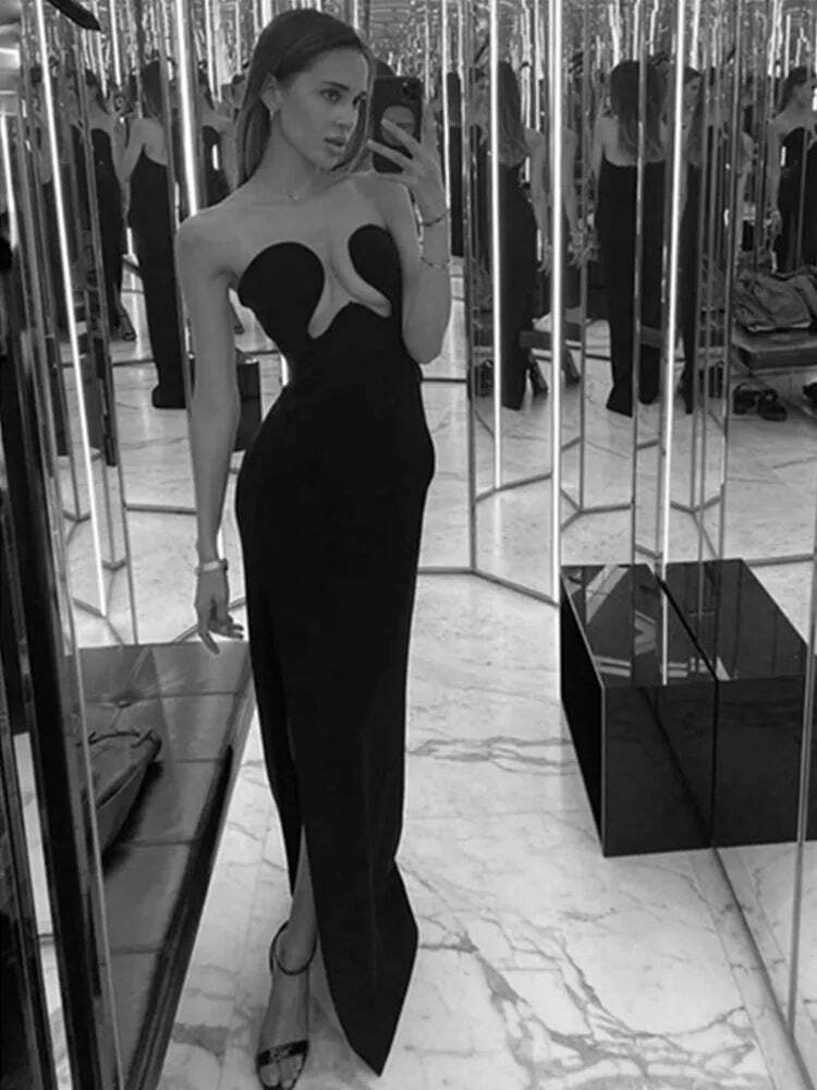 Coquette Aesthetic Sophisticated Cut-Out Glamour Dress for Women - Y2K Fashion Statement
