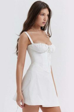 Coquette Aesthetic Spaghetti Strap Mini Dress - Y2K Fashion with Grunge Style and Pastel Goth Vibes