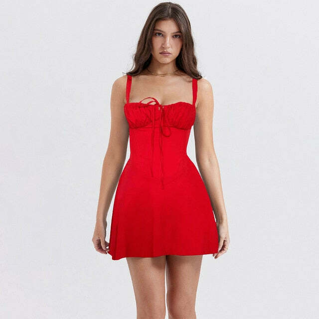 Coquette Aesthetic Spaghetti Strap Mini Dress - Y2K Fashion with Grunge Style and Pastel Goth Vibes