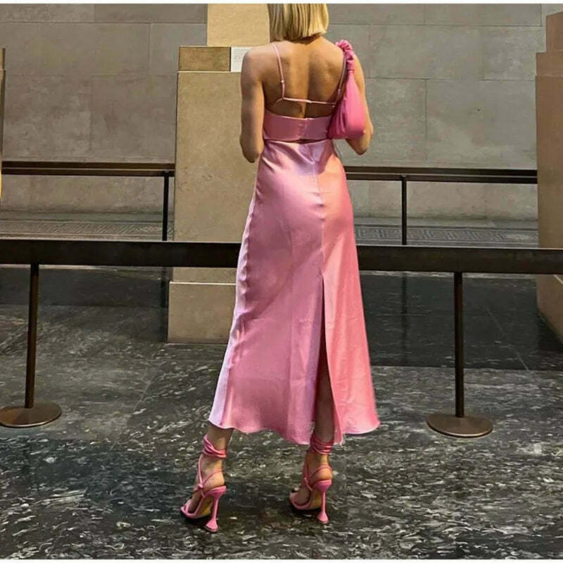Coquette Aesthetic Split Slip Dress - Y2K Fashion with a Touch of Grunge and Pastel Goth