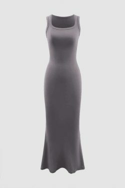 Coquette Aesthetic Square Neck Mermaid Midi Dress in Y2K Fashion Style