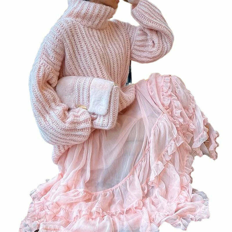 Coquette Aesthetic Stand-Up Collar Sweater Dress - Y2K Fashion, Grunge Style, Cute Tops, Pastel Goth