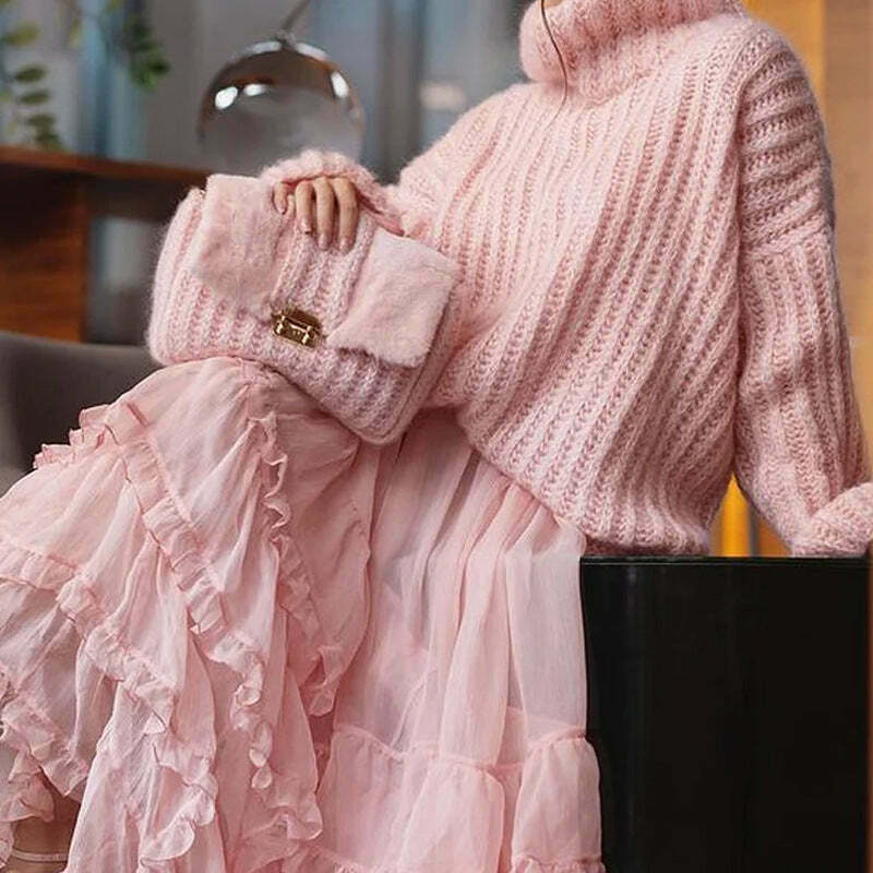 Coquette Aesthetic Stand-Up Collar Sweater Dress - Y2K Fashion, Grunge Style, Cute Tops, Pastel Goth
