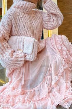 Coquette Aesthetic Stand-Up Collar Sweater Dress - Y2K Fashion, Grunge Style, Cute Tops, Pastel Goth