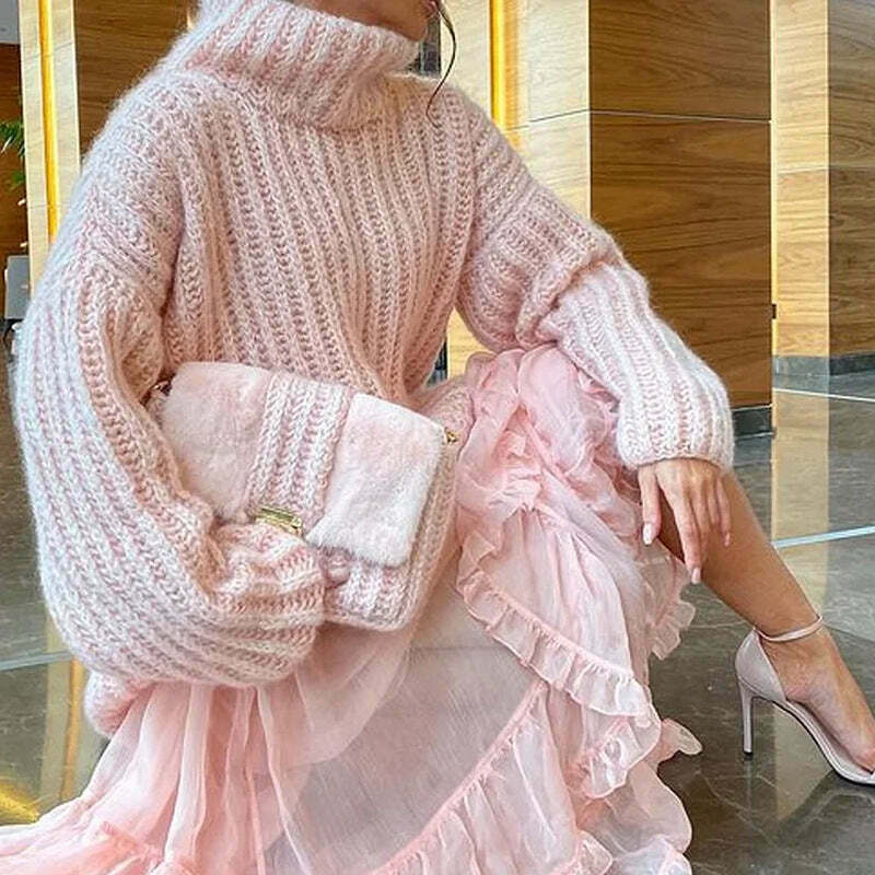 Coquette Aesthetic Stand-Up Collar Sweater Dress - Y2K Fashion, Grunge Style, Cute Tops, Pastel Goth