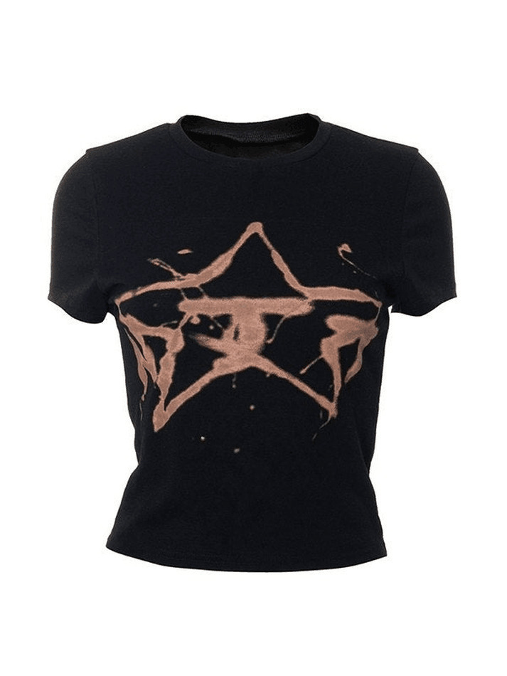 Coquette Aesthetic Star Print Baby Tee - Y2K Fashion Women's Clothing