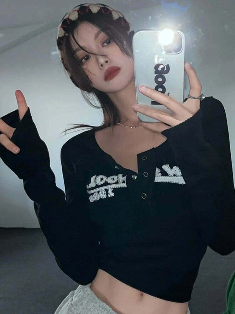Coquette Aesthetic Street Art Symphony Long Sleeves Top - Y2K Fashion Grunge Style