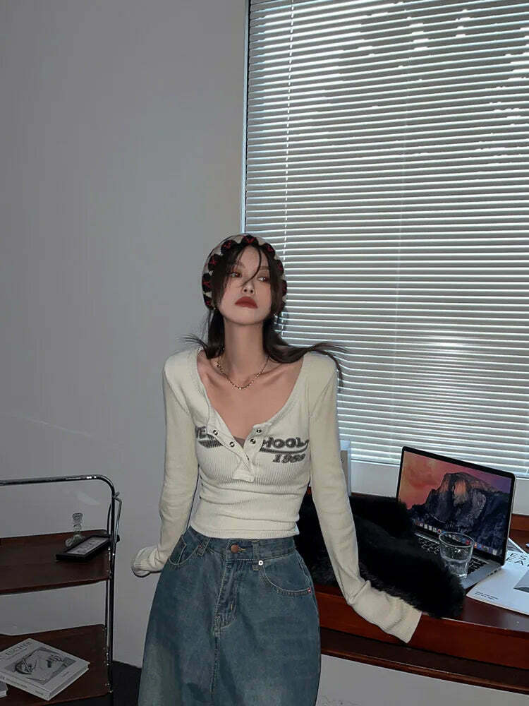 Coquette Aesthetic Street Art Symphony Long Sleeves Top - Y2K Fashion Grunge Style