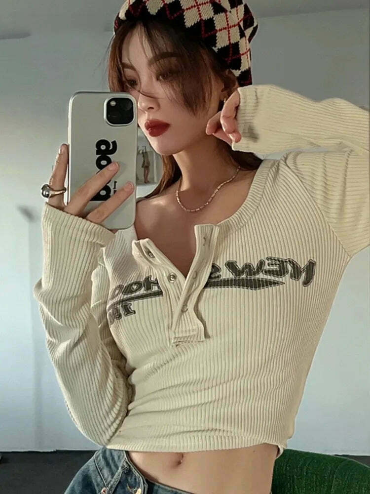 Coquette Aesthetic Street Art Symphony Long Sleeves Top - Y2K Fashion Grunge Style