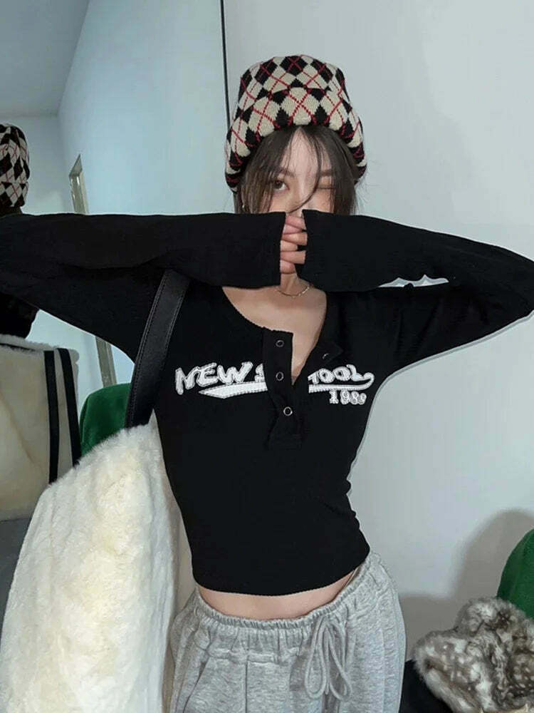 Coquette Aesthetic Street Art Symphony Long Sleeves Top - Y2K Fashion Grunge Style
