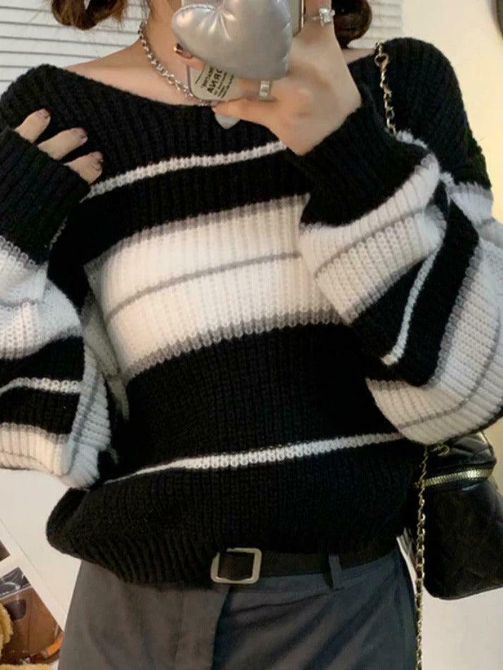 Coquette Aesthetic Stripe Splice Short Sweater - Y2K Fashion Women's Clothing