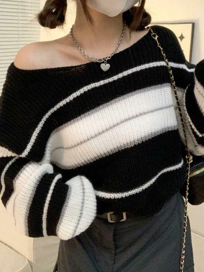 Coquette Aesthetic Stripe Splice Short Sweater - Y2K Fashion Women's Clothing