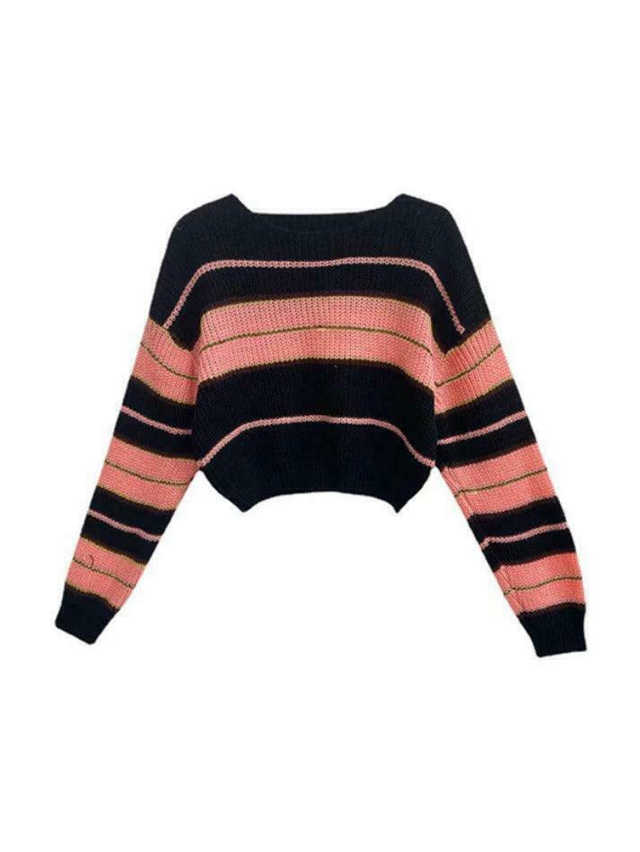 Coquette Aesthetic Stripe Splice Short Sweater - Y2K Fashion Women's Clothing