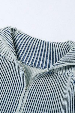 Coquette Aesthetic Stripe Zipper Cardigan: Y2K Fashion - Grunge Style, Cute Tops, Pastel Goth