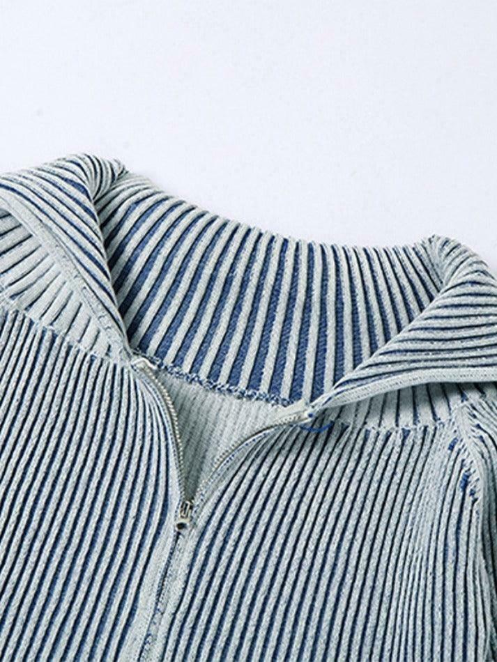 Coquette Aesthetic Stripe Zipper Cardigan: Y2K Fashion - Grunge Style, Cute Tops, Pastel Goth