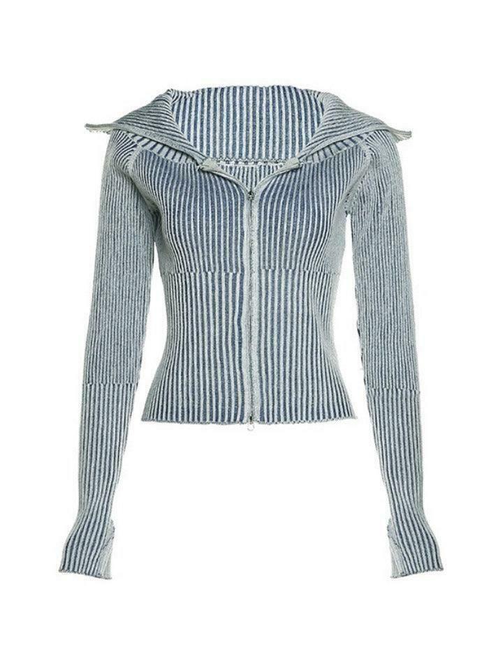 Coquette Aesthetic Stripe Zipper Cardigan: Y2K Fashion - Grunge Style, Cute Tops, Pastel Goth